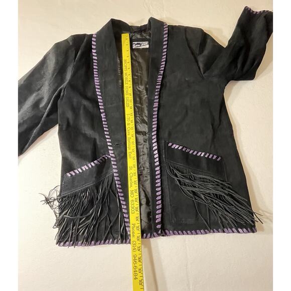 Vanna White Women’s Black/Purple Suede Leather Fringe Blazer Jacket - Size 14 - Picture 7 of 14